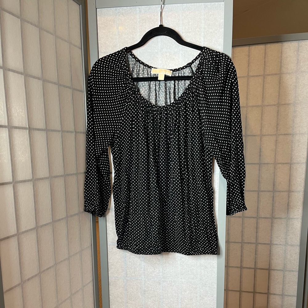Michael Kors black w/white polka dots peasant style top